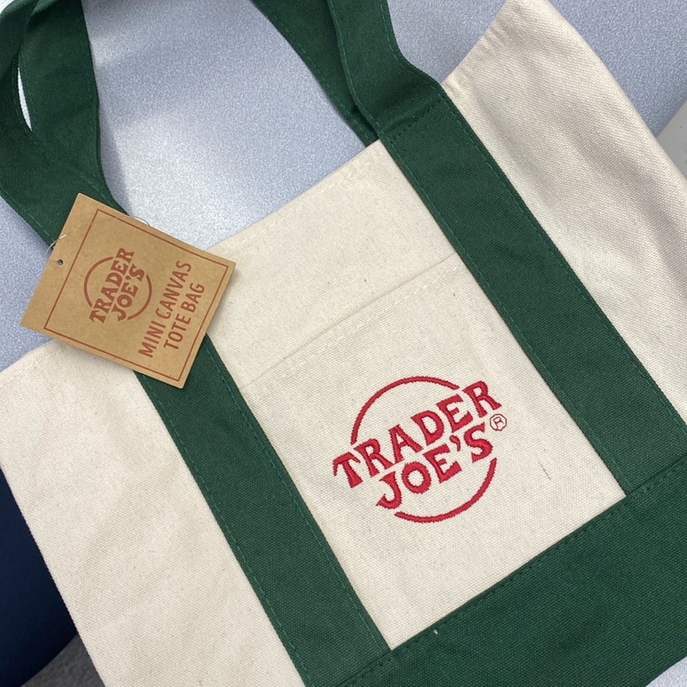 Trader Joe mini tote bag in green